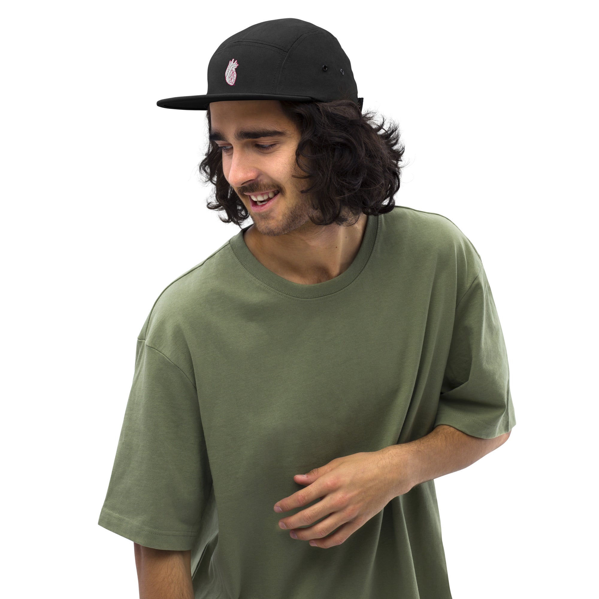 Iconic Heart Five-Panel Cap - White & Pink Embroidery