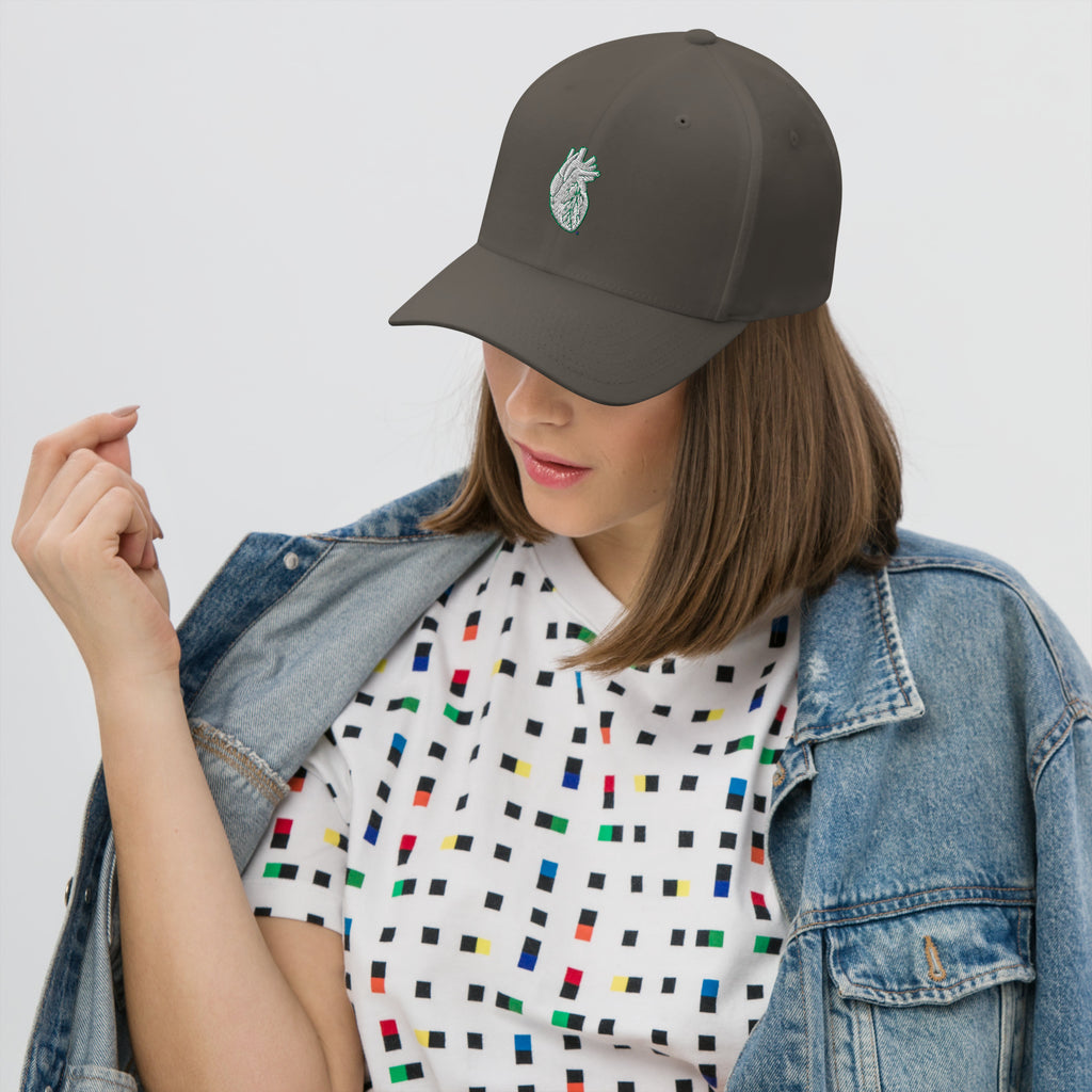 Iconic Heart Structured Twill Cap - White & Kelly Green Embroidery