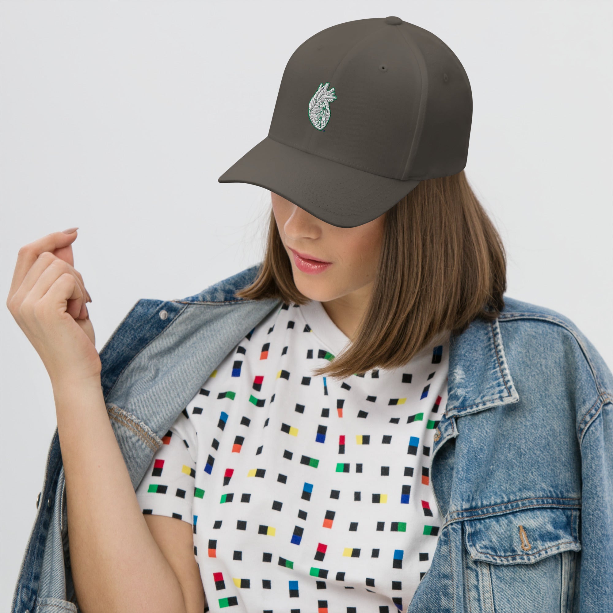 Iconic Heart Structured Twill Cap - White & Kelly Green Embroidery