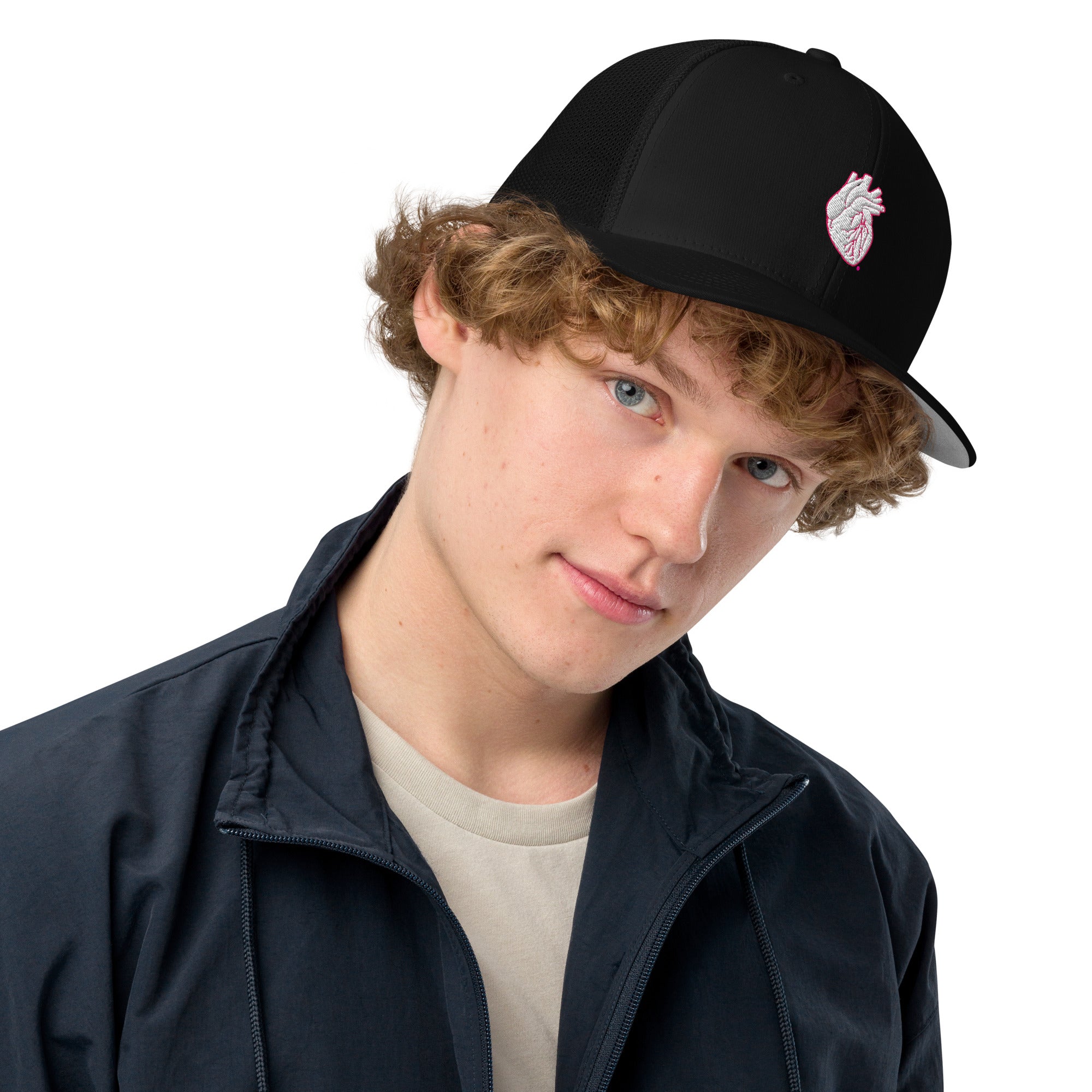 Iconic Heart Closed-Back Trucker Cap - White & Pink Embroidery