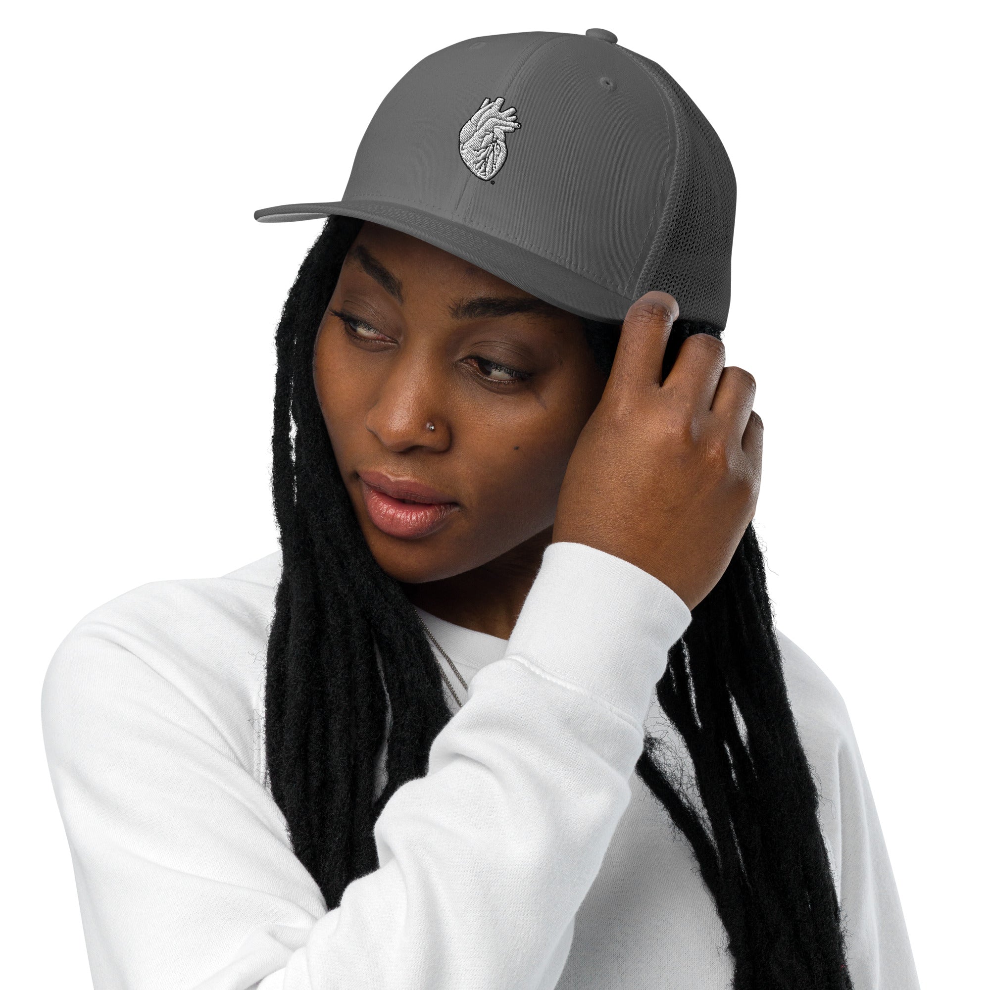 Iconic Heart  Closed-Back Trucker Cap - White & Black Embroidery