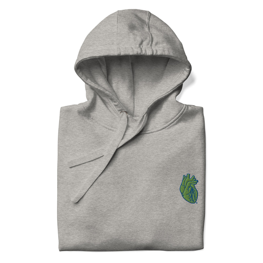 Iconic Heart Hoodie - Green & Blue Embroidery
