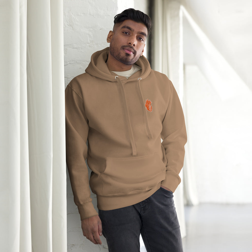 Iconic Heart Hoodie - Orange & White Embroidery