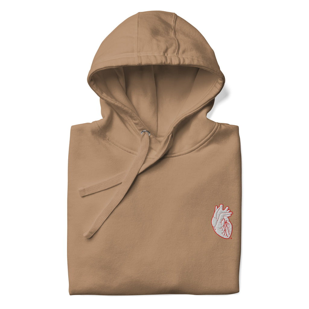 Iconic Heart Hoodie - White & Red Embroidery