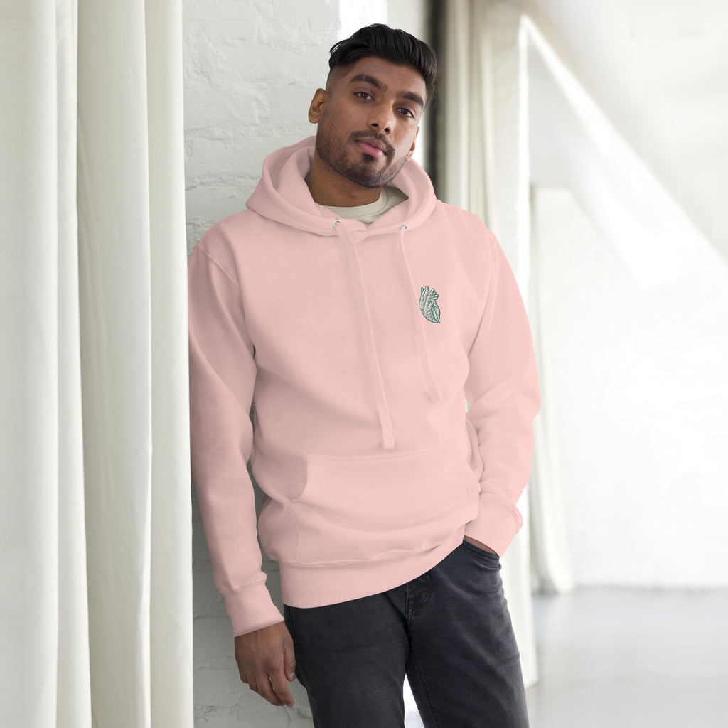Iconic Heart Hoodie - White & Green Embroidery