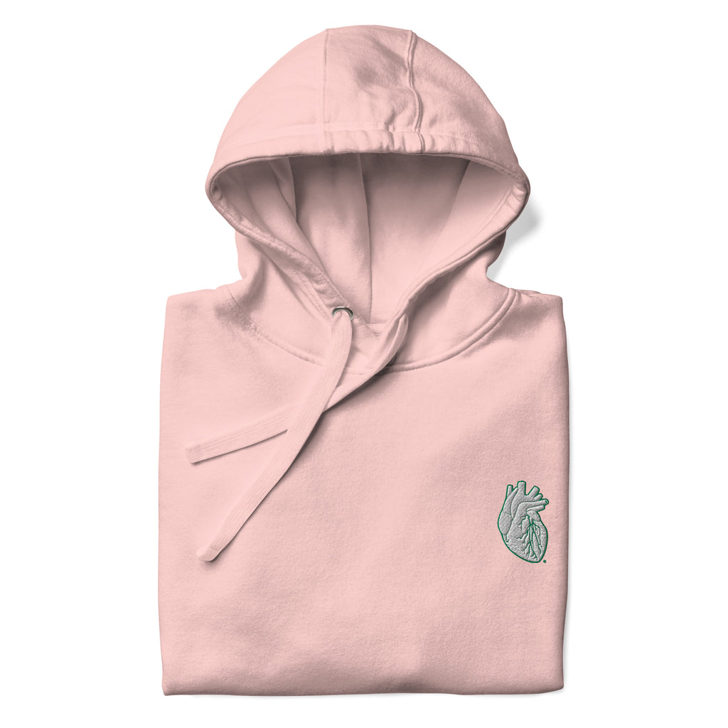 Iconic Heart Hoodie - White & Green Embroidery