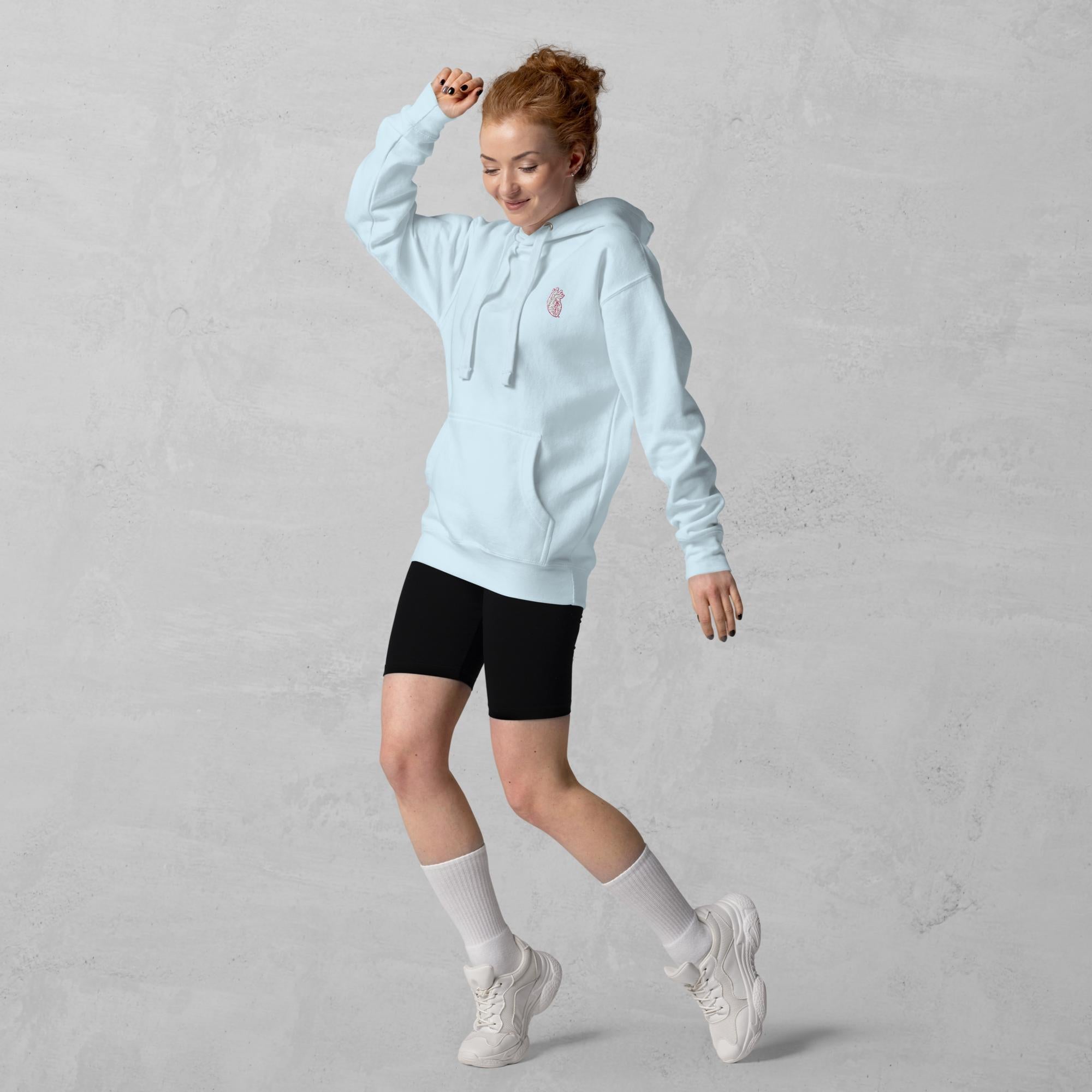 Iconic Heart Unisex Hoodie - White & Pink Embroidery