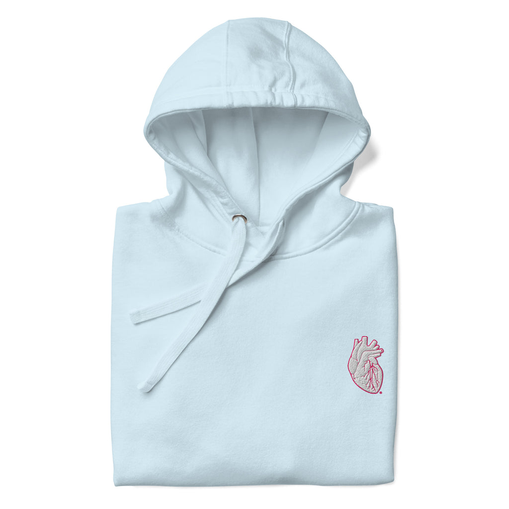 Iconic Heart Unisex Hoodie - White & Pink Embroidery