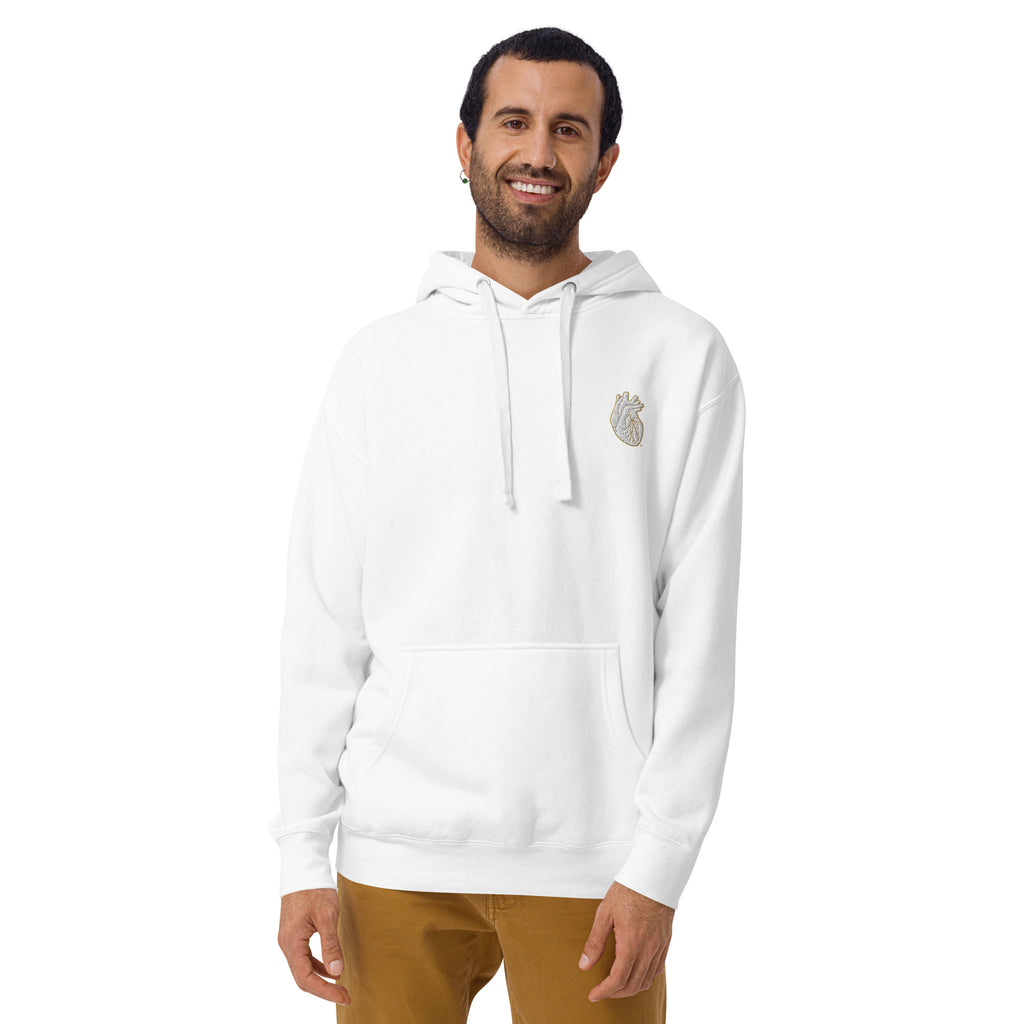 Iconic Heart Hoodie - White & Brown Embroidery