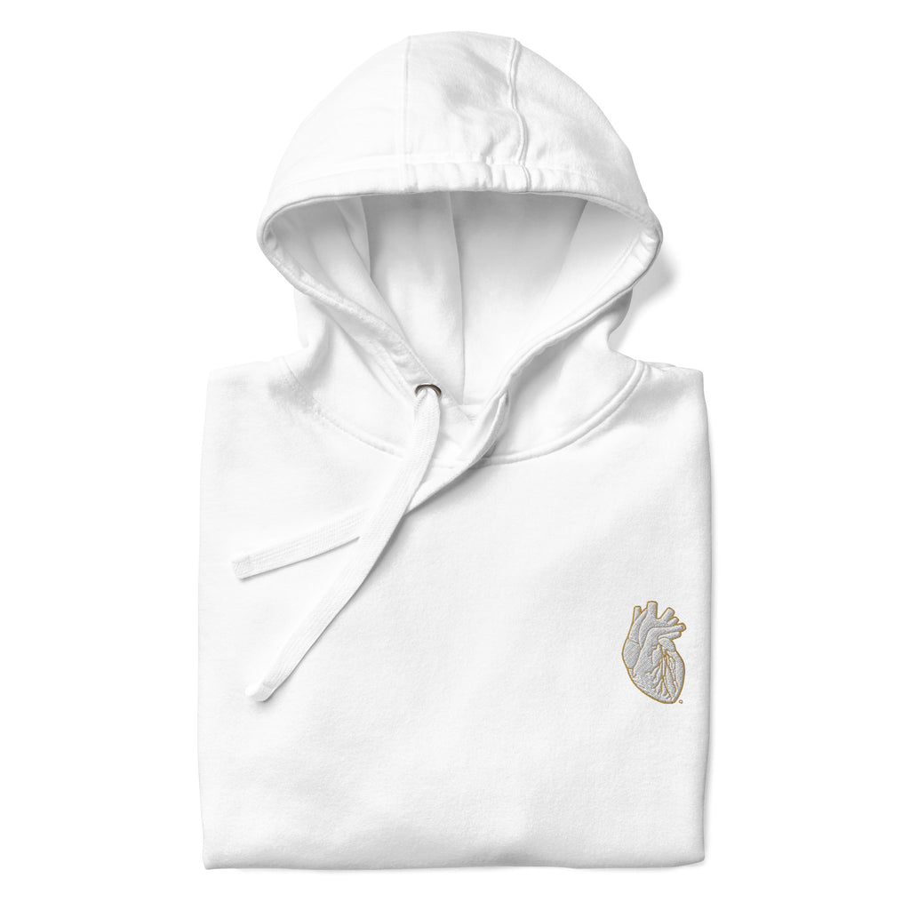 Iconic Heart Hoodie - White & Brown Embroidery