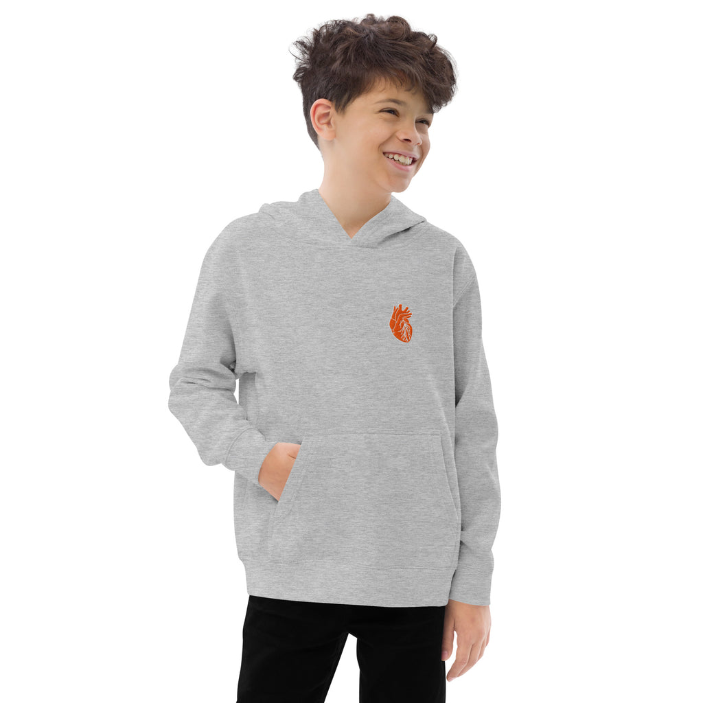 Iconic Heart Kids fleece Hoodie - Orange & White Embroidery