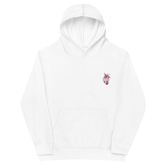 Embroidered White&Pink Heart #2 Kids fleece hoodie