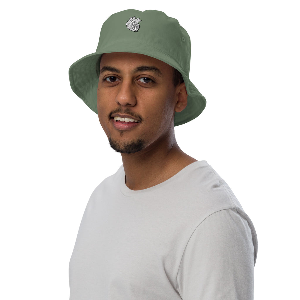 Iconic Heart Organic Bucket Hat - White & Black Embroidery