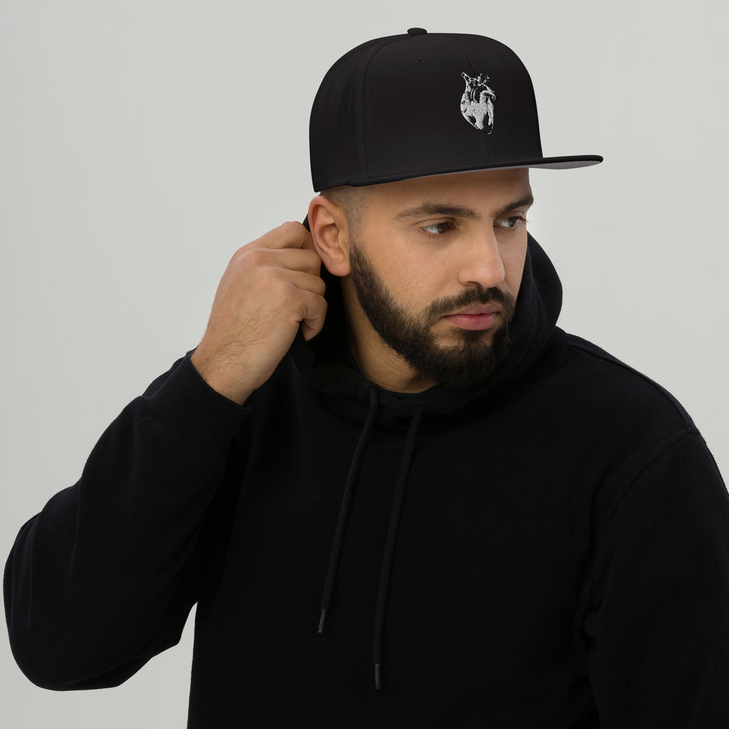 Atomic Heart Snapback Hat - Black & White Embroidery
