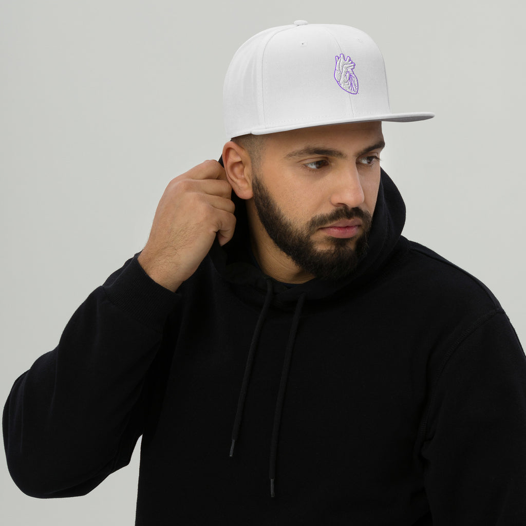 Iconic Heart Snapback Hat - White & Purple Embroidery