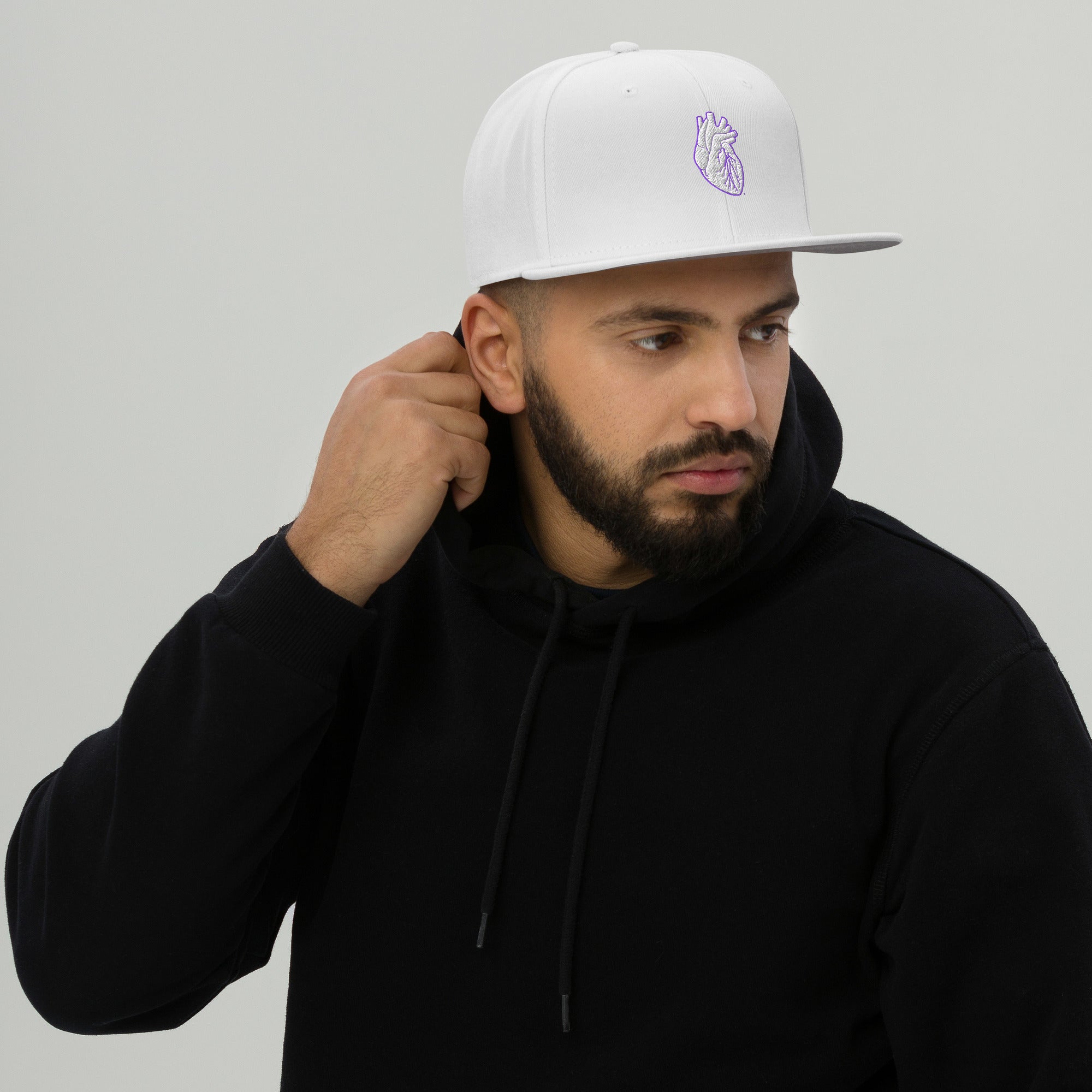 Iconic Heart Snapback Hat - White & Purple Embroidery