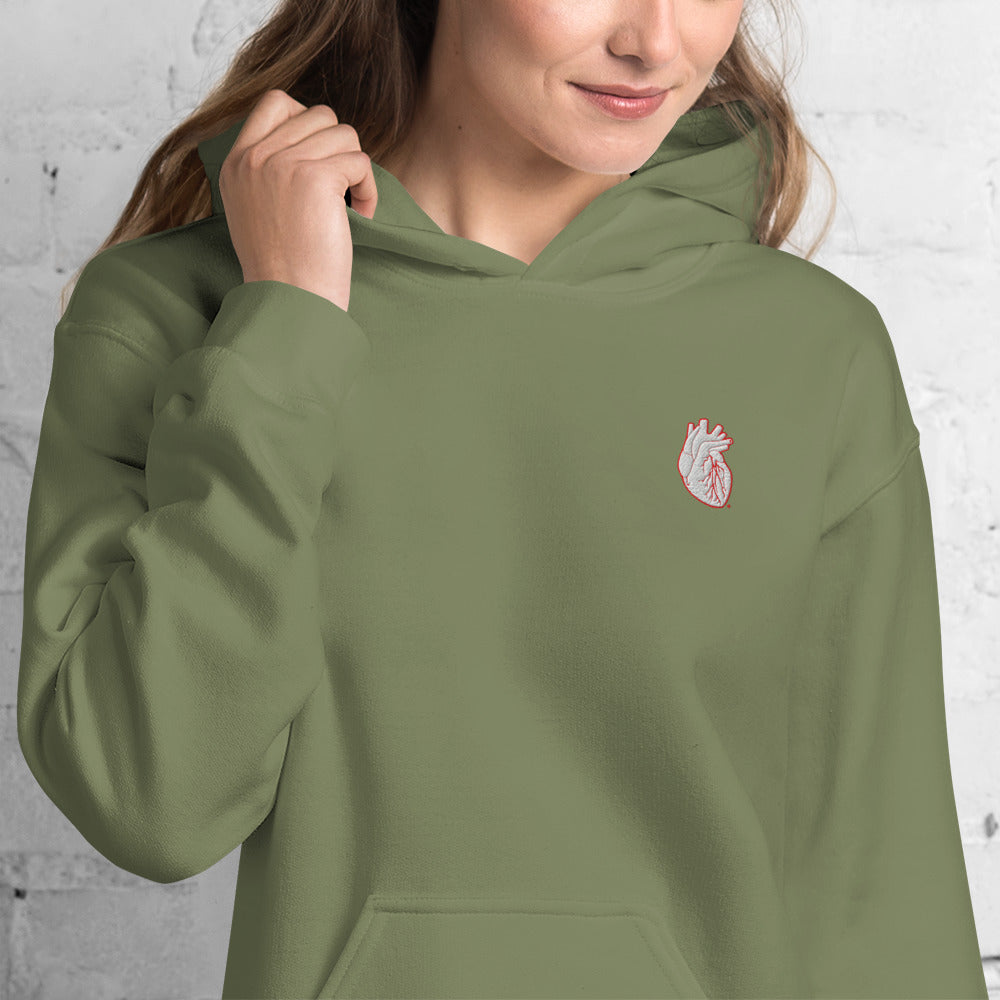 Iconic Heart Classic Hoodie - White & Red Embroidery