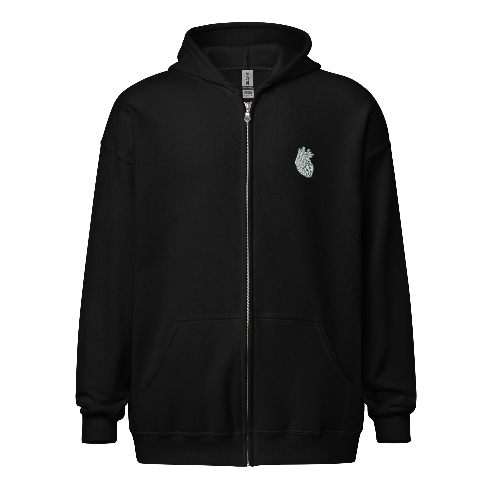 Iconic Heart Embroidered Unisex Zip Hoodie -White & Green