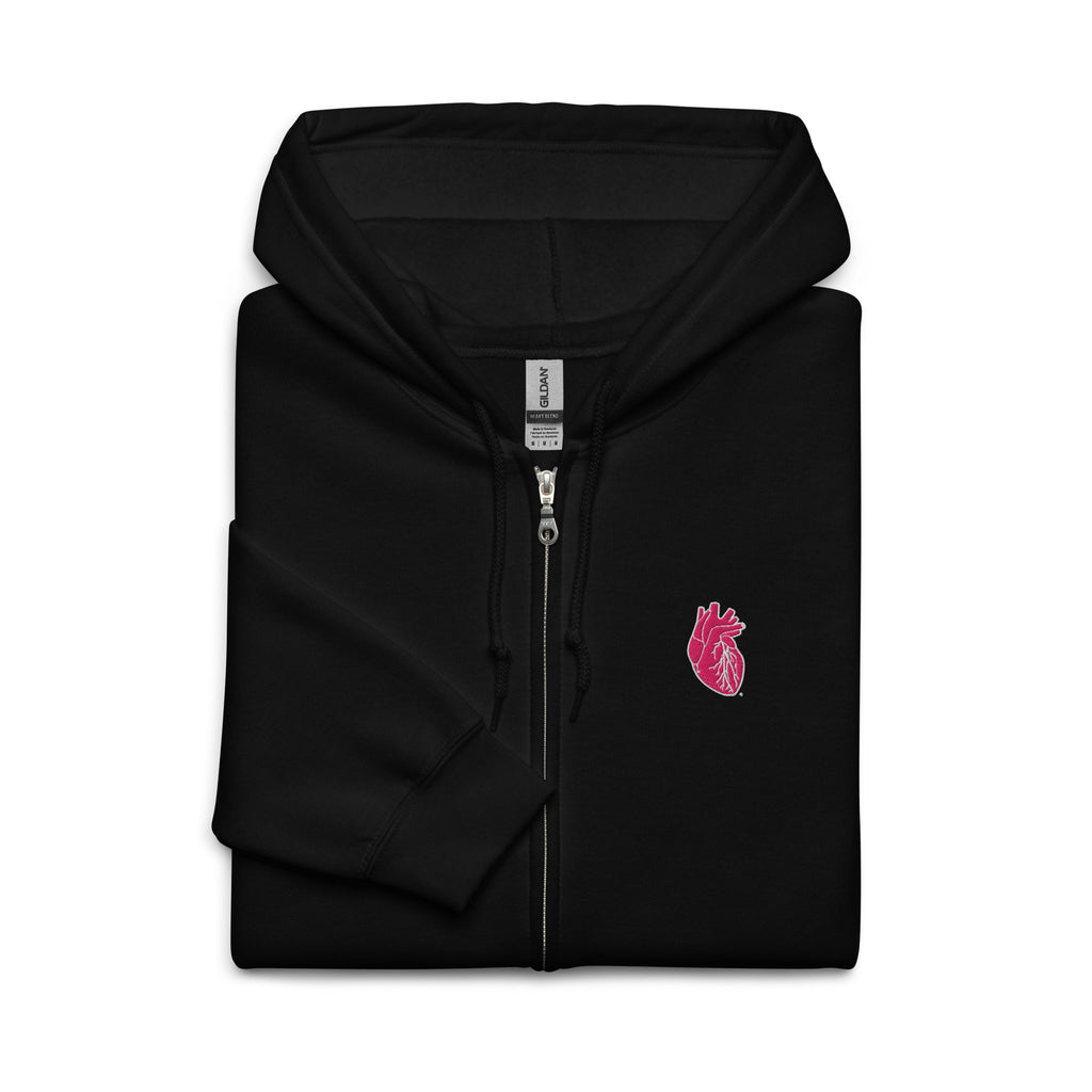 Iconic Heart Zip Hoodie - Pink & White Embroidery
