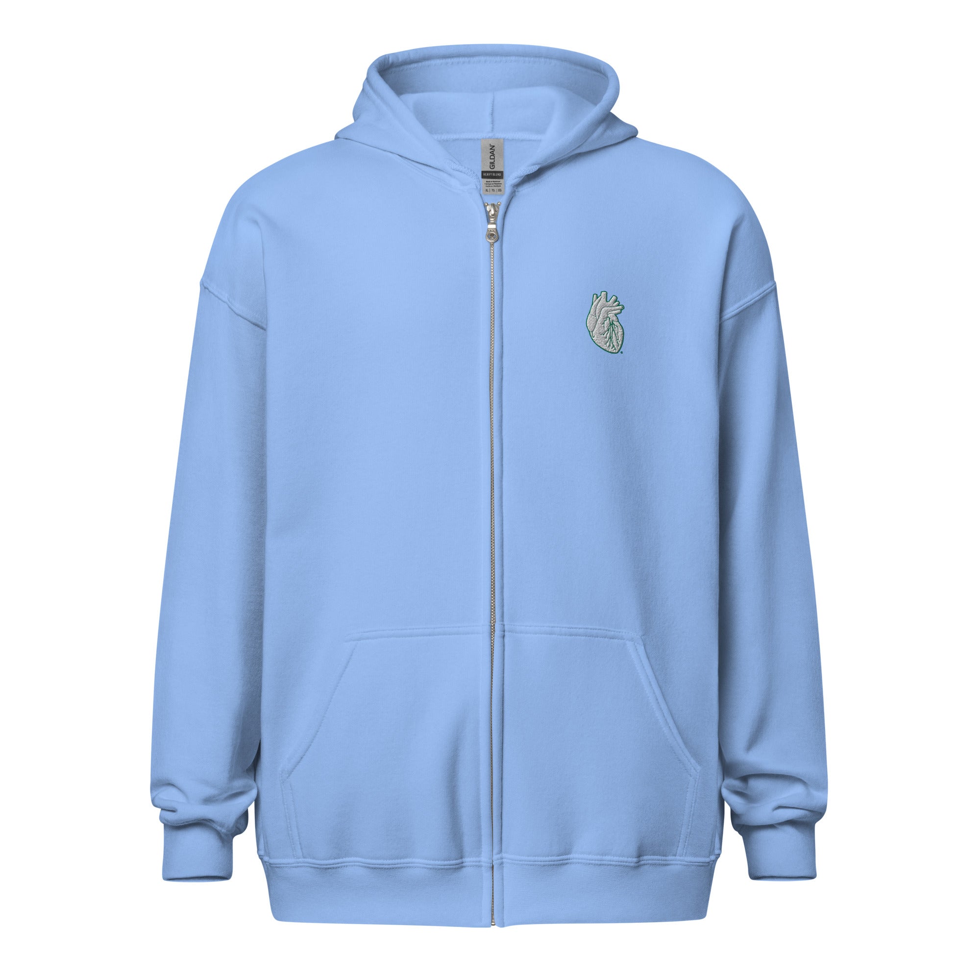 Iconic Heart Embroidered Unisex Zip Hoodie -White & Green