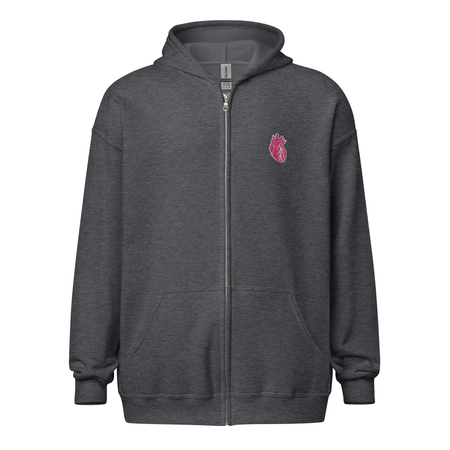 Embroidered Pink&White Heart Unisex heavy blend zip hoodie