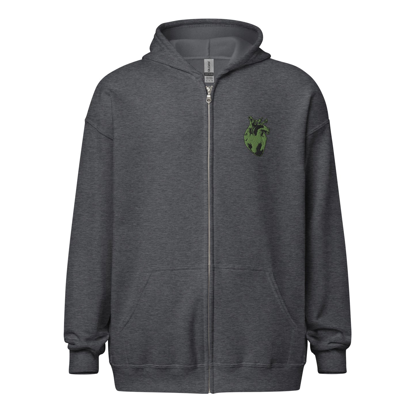 Embroidered Green Heart #2 Unisex heavy blend zip hoodie