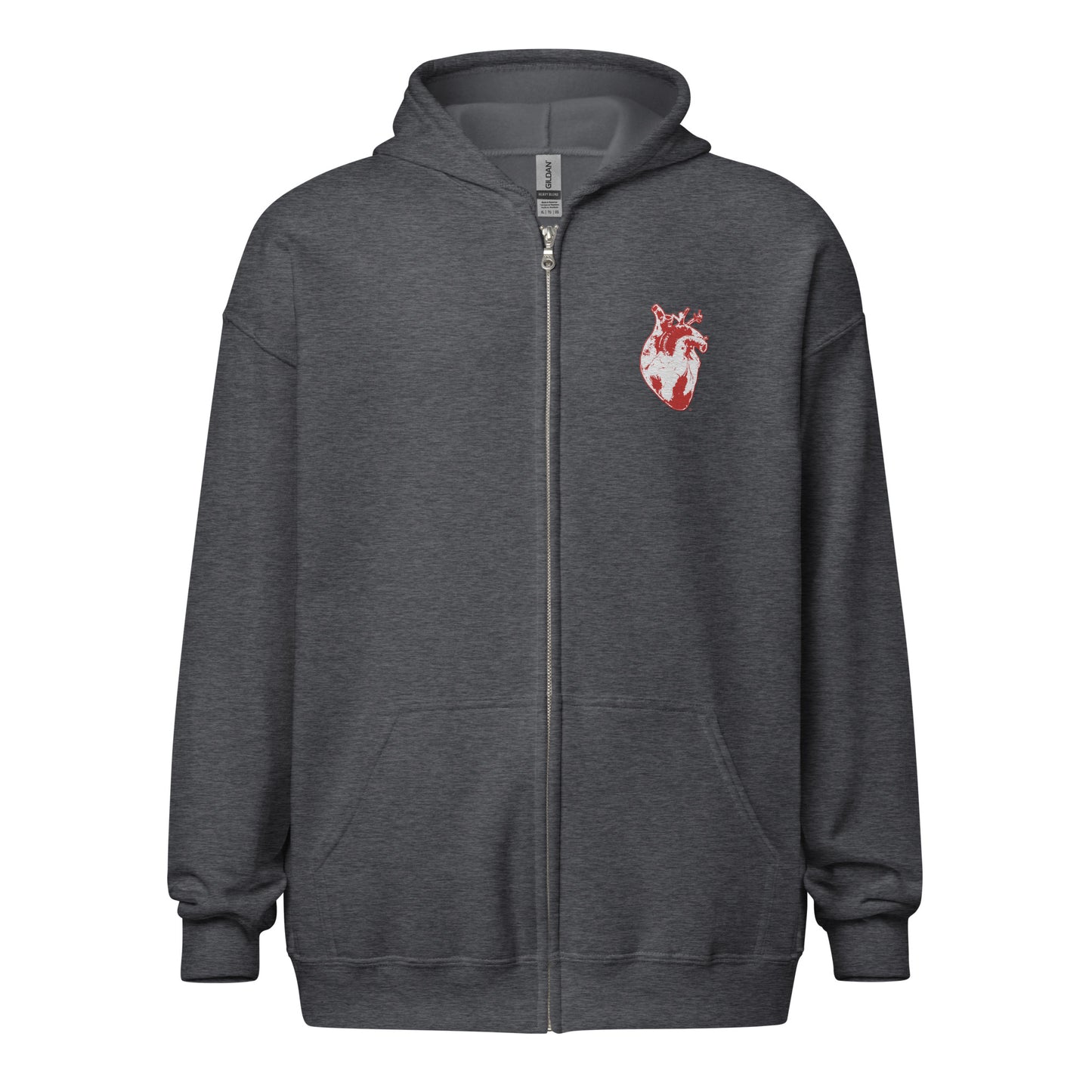 Embroidered Red&White Heart #2 Unisex heavy blend zip hoodie