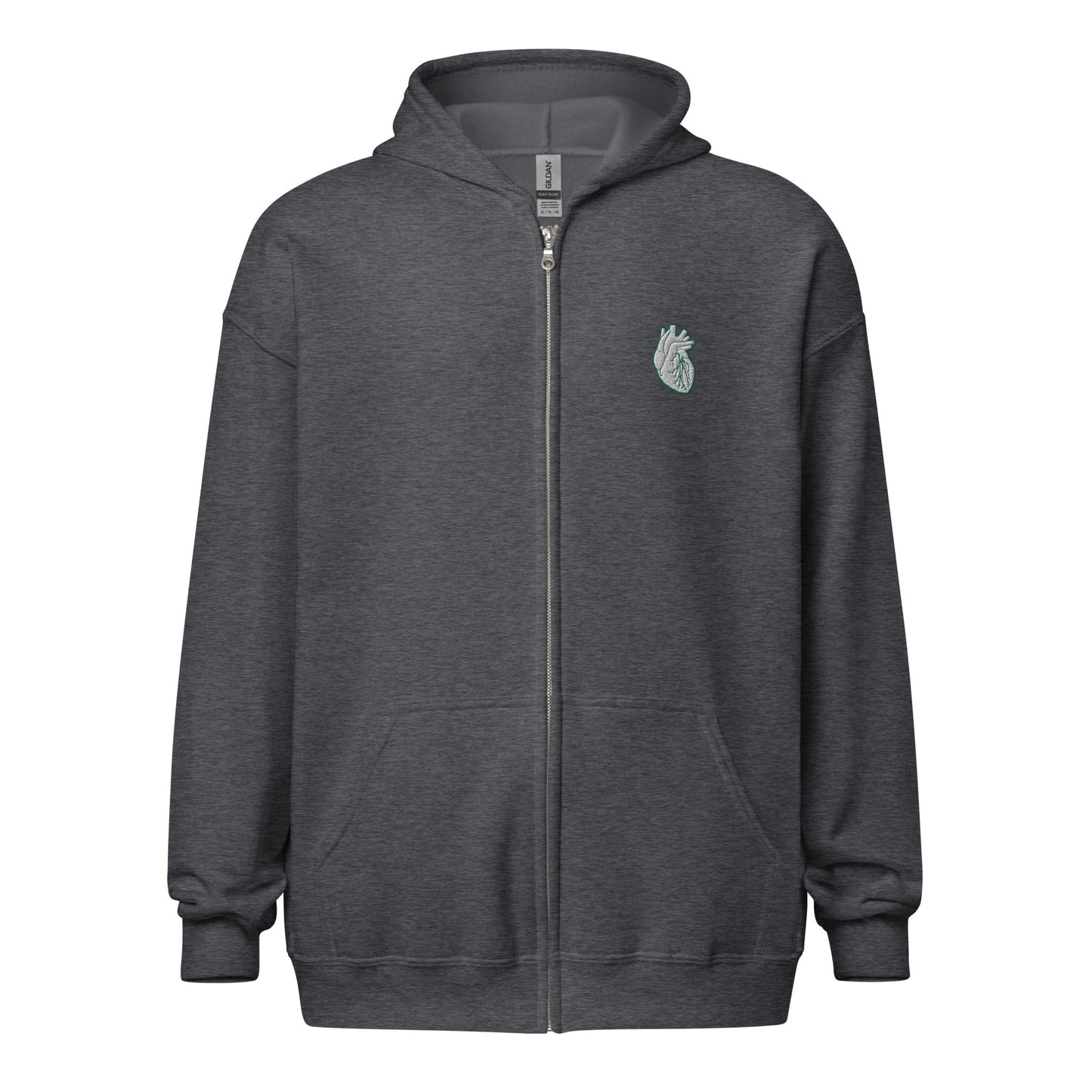 Embroidered White&Green Heart Unisex heavy blend zip hoodie