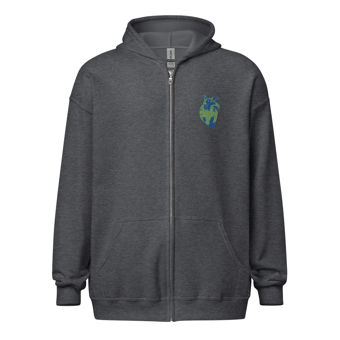 Embroidered Green&Blue Heart #2 Unisex heavy blend zip hoodie