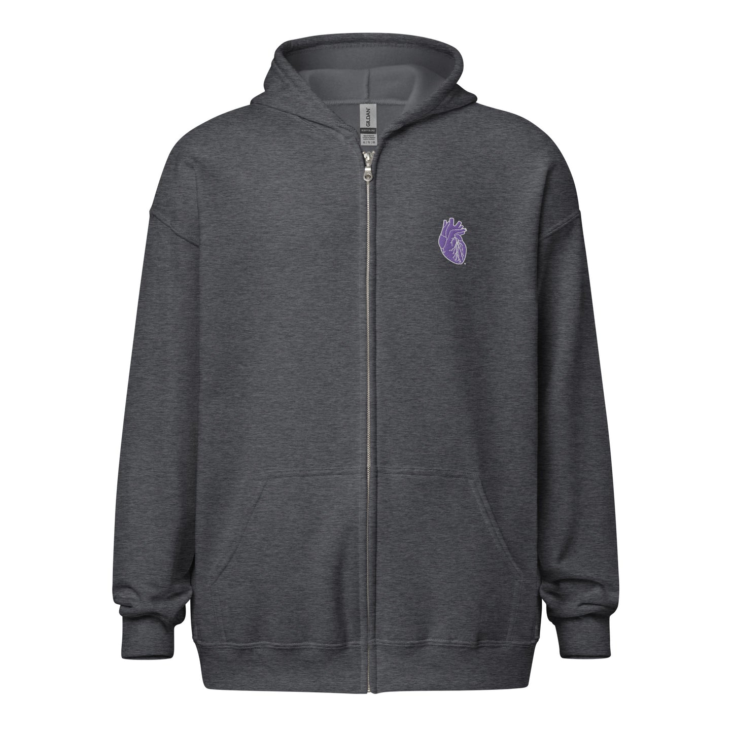 Embroidered Purple&White Heart Unisex heavy blend zip hoodie