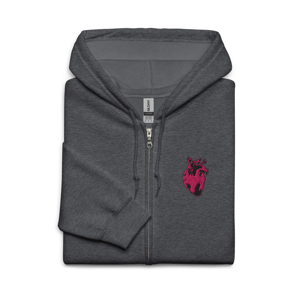 Atomic Heart Zip Hoodie - Black & Pink Embroidery