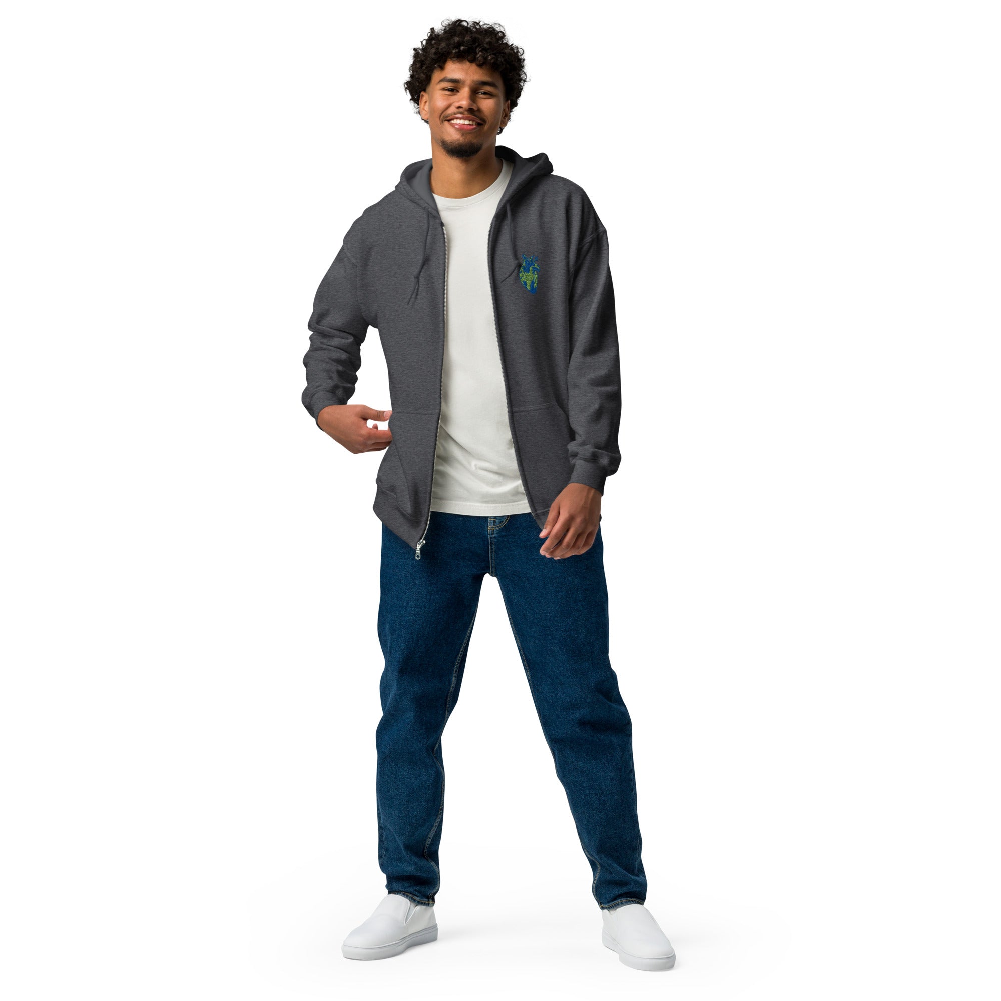Atomic Heart Zip Hoodie - Blue & Green Embroidery
