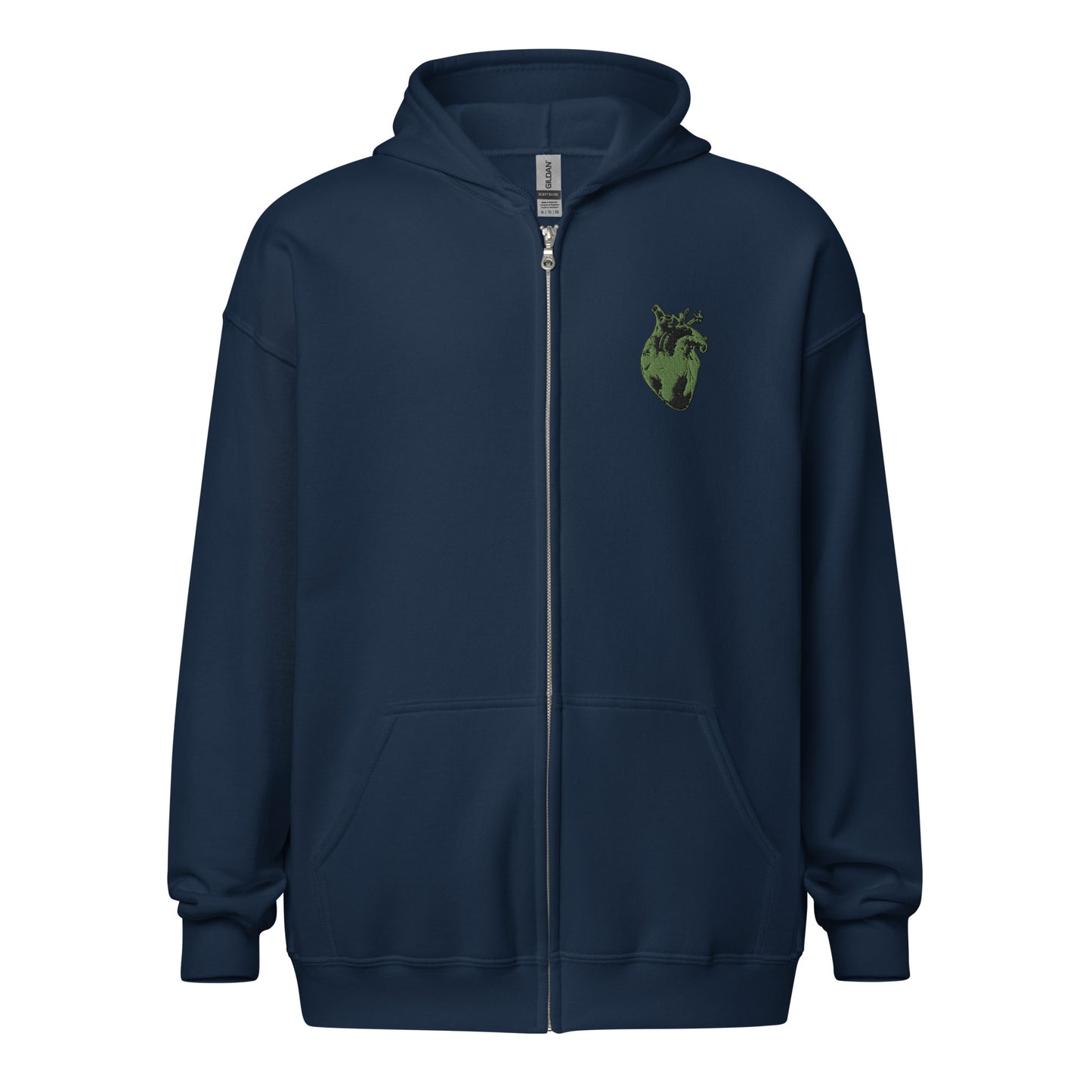 Embroidered Green Heart #2 Unisex heavy blend zip hoodie