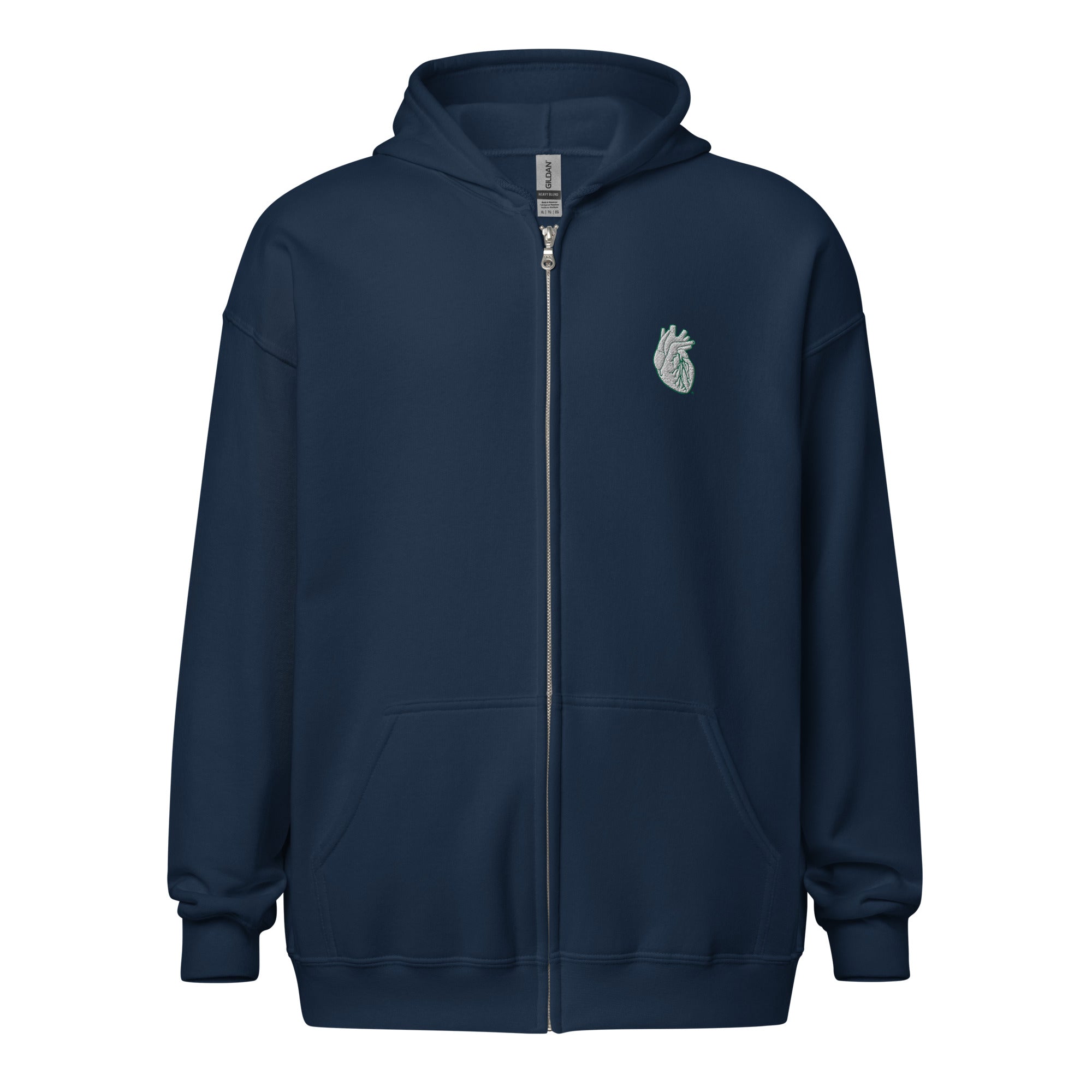 Iconic Heart Embroidered Unisex Zip Hoodie -White & Green