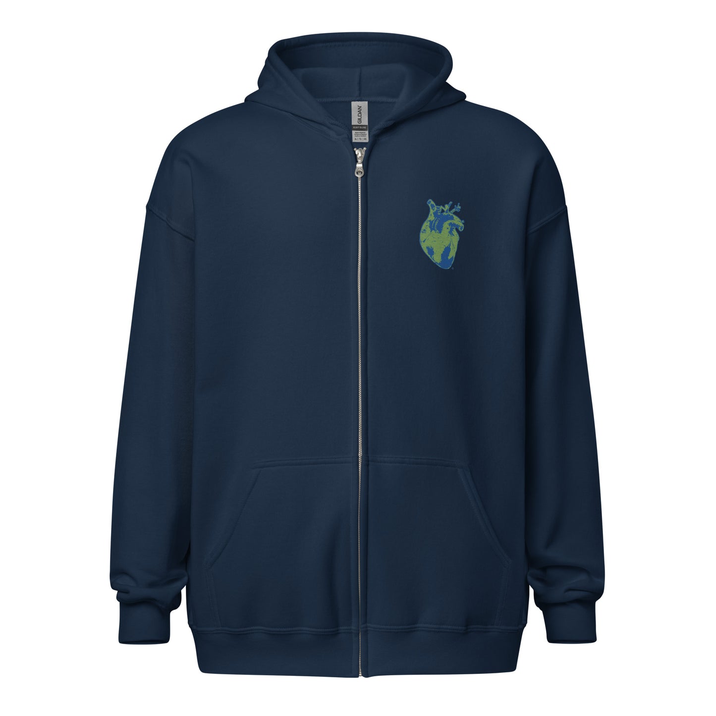 Embroidered Green&Blue Heart #2 Unisex heavy blend zip hoodie