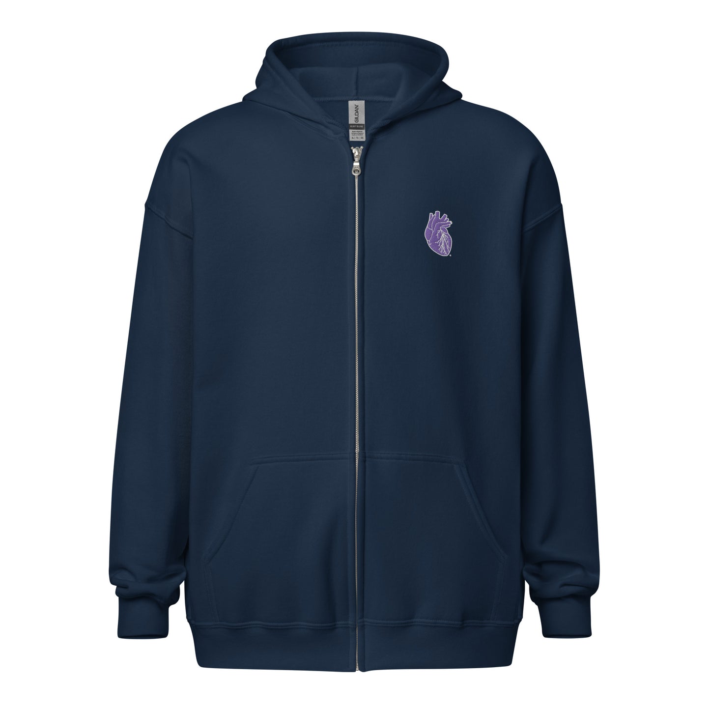 Embroidered Purple&White Heart Unisex heavy blend zip hoodie