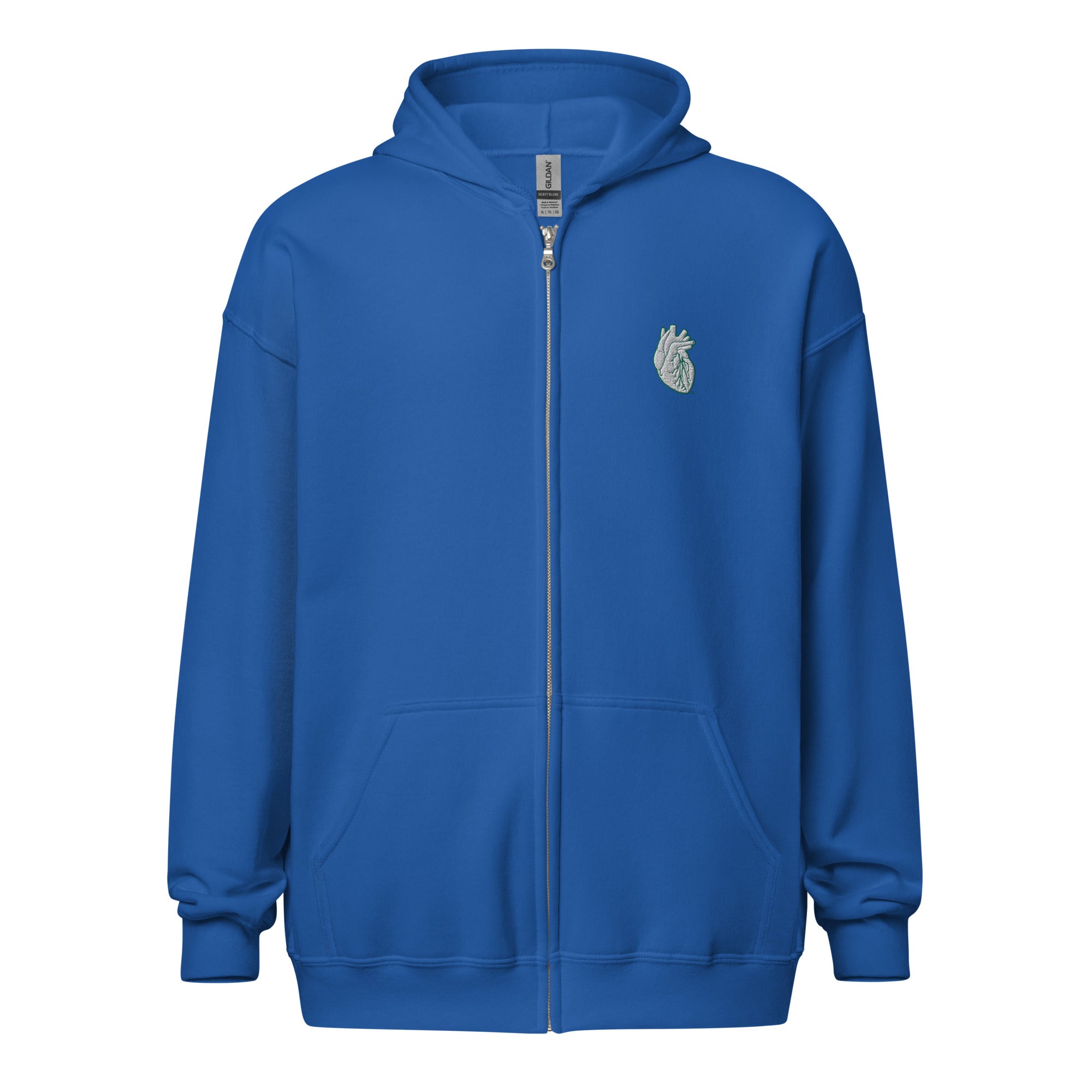 Iconic Heart Embroidered Unisex Zip Hoodie -White & Green