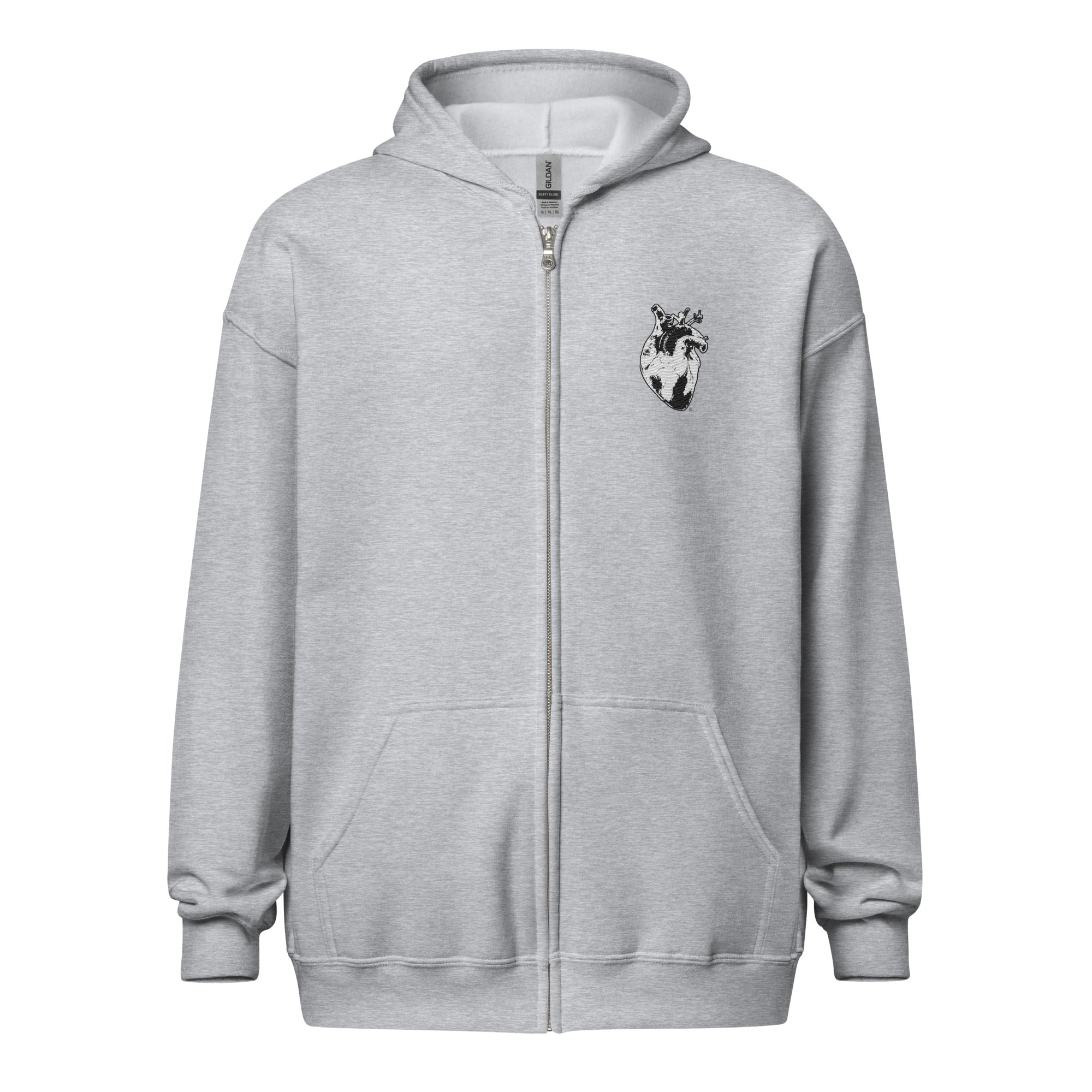 Embroidered B&W Heart #2 Unisex zip hoodie – k·r·y·d·n