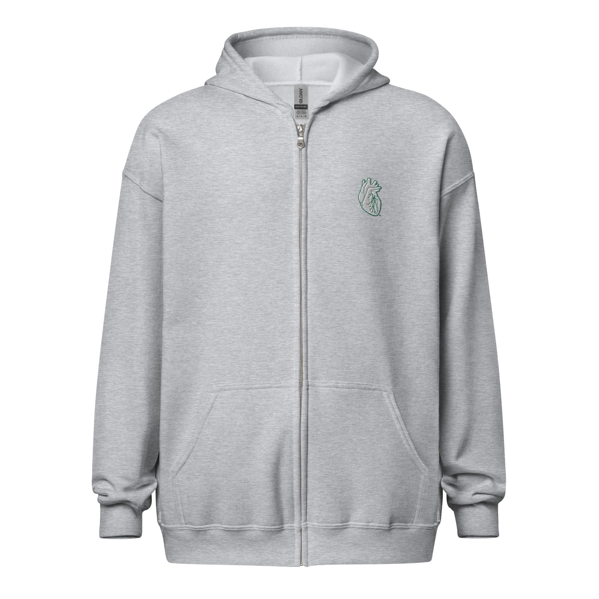 Iconic Heart Embroidered Unisex Zip Hoodie -White & Green