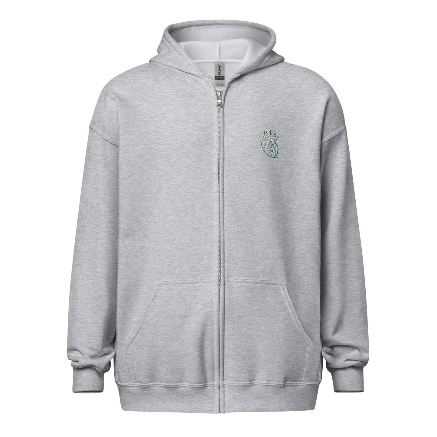 Embroidered White&Green Heart Unisex heavy blend zip hoodie