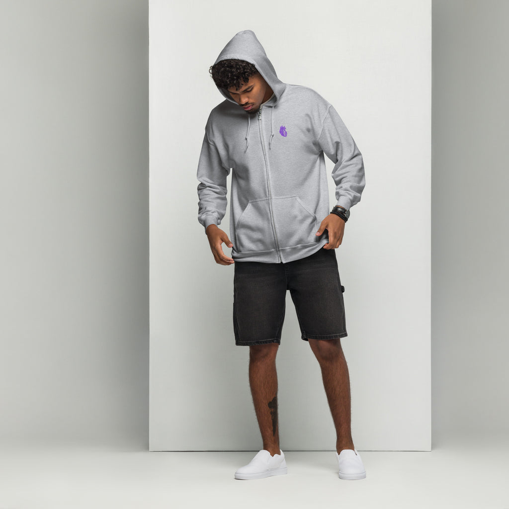 Iconic Heart Zip Hoodie - Purple & White Embroidery