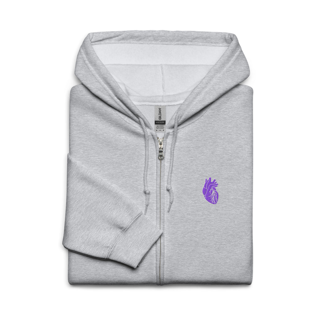 Iconic Heart Zip Hoodie - Purple & White Embroidery