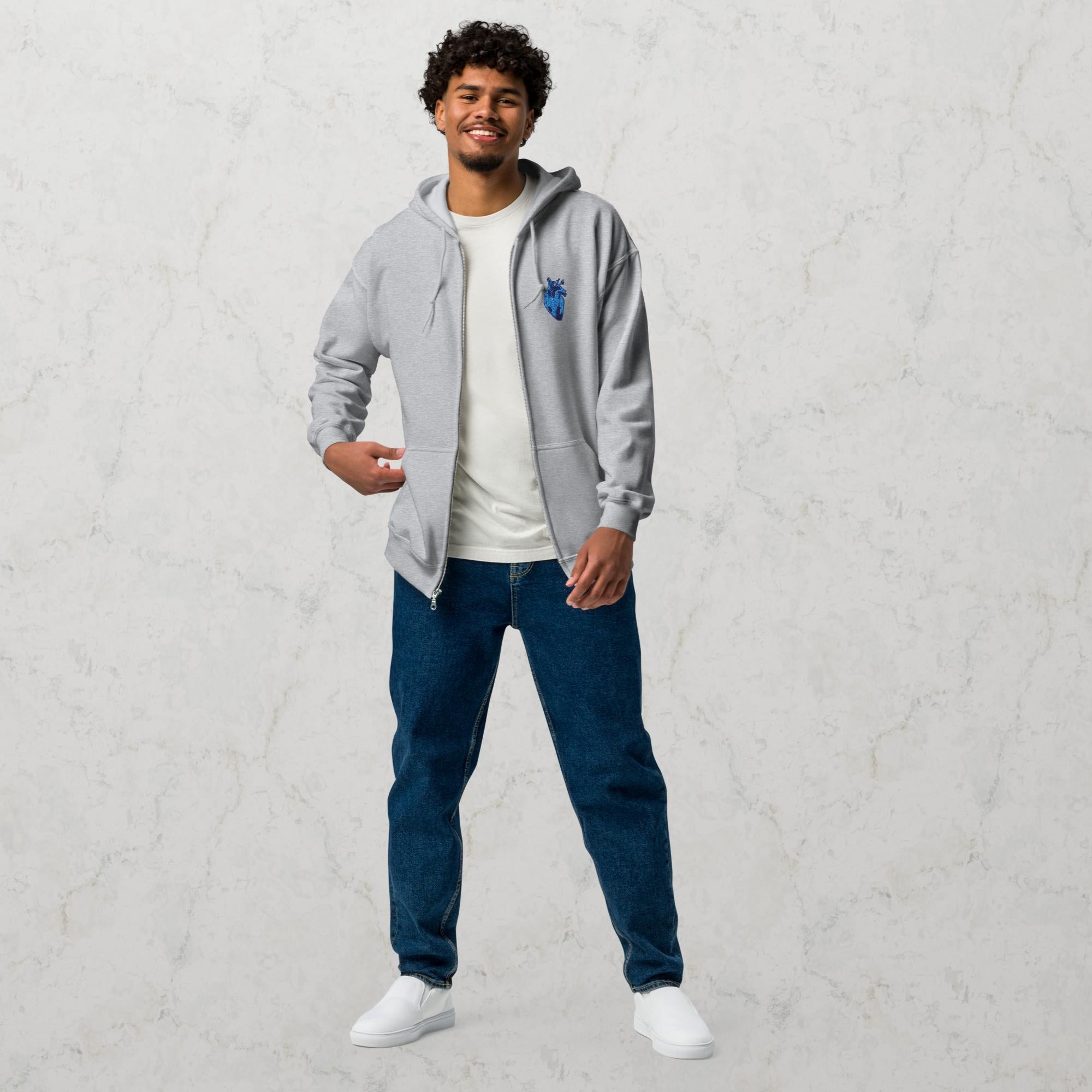 Atomic Heart Unisex Zip Hoodie -Navy & Blue Embroidery