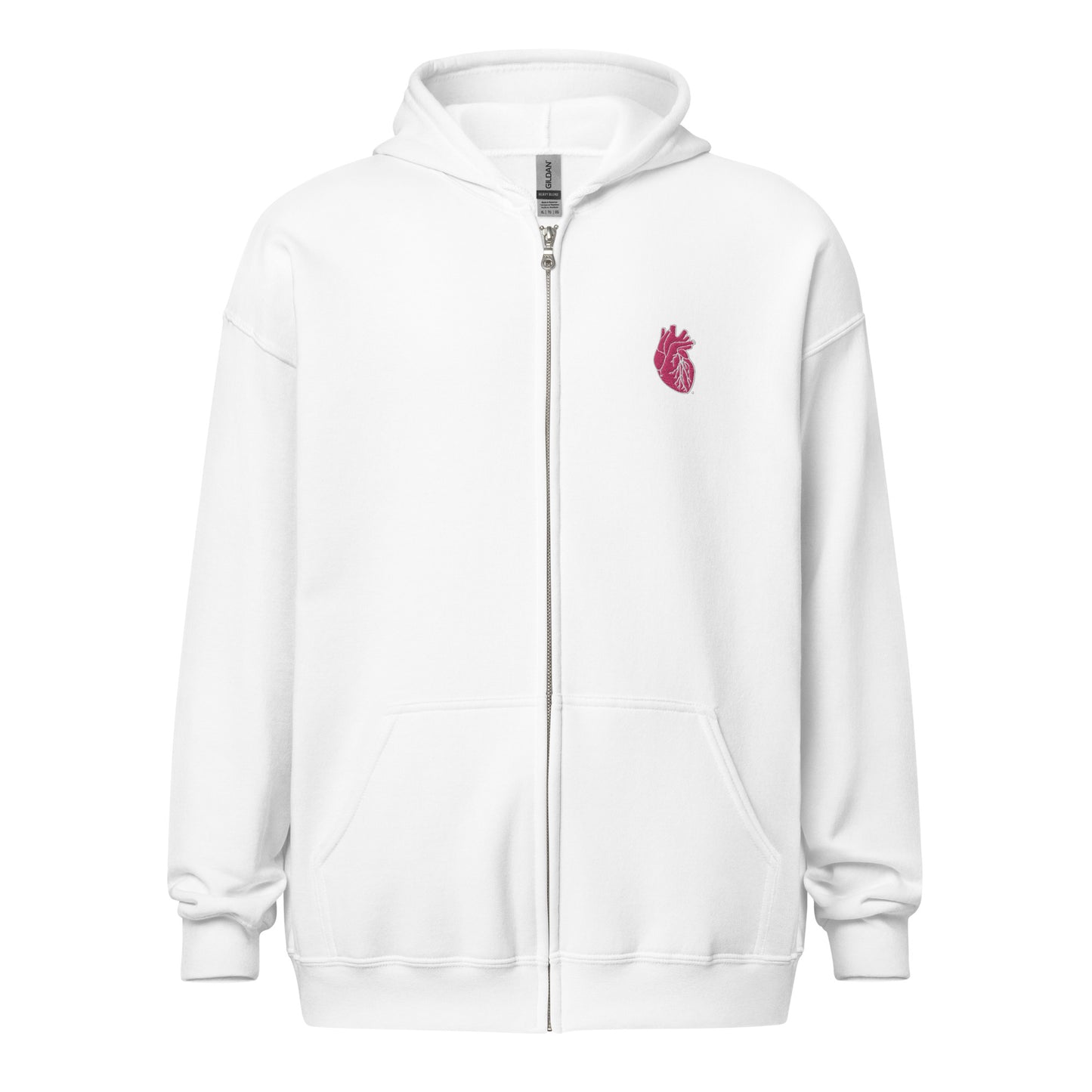 Embroidered Pink&White Heart Unisex heavy blend zip hoodie