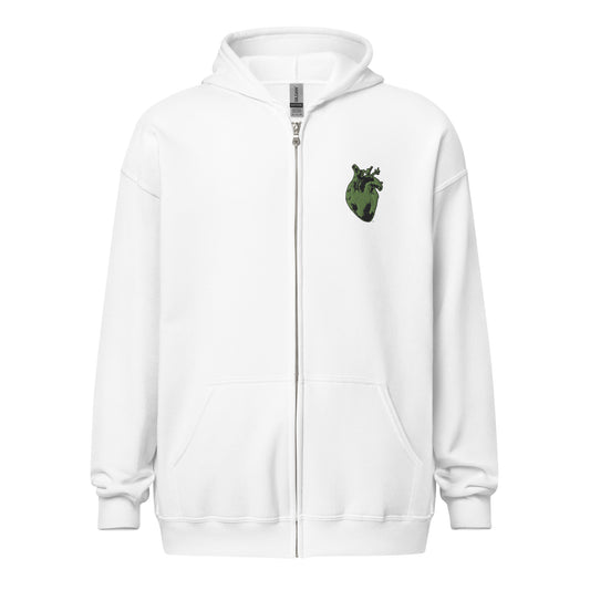 Embroidered Green Heart #2 Unisex heavy blend zip hoodie