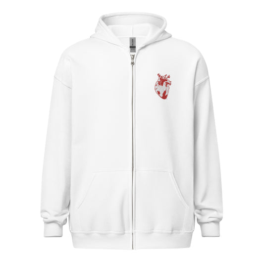 Embroidered Red&White Heart #2 Unisex heavy blend zip hoodie