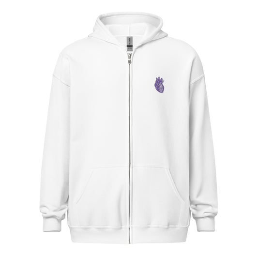 Embroidered Purple&White Heart Unisex heavy blend zip hoodie