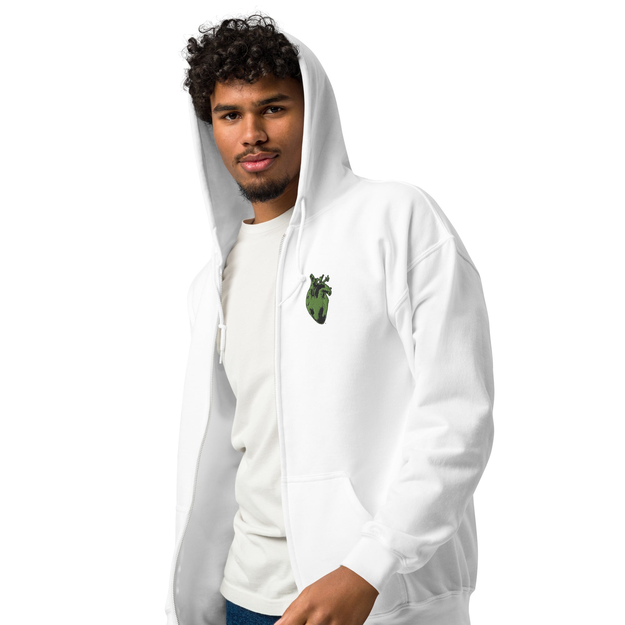 Atomic Heart Zip Hoodie - Black & Green Embroidery
