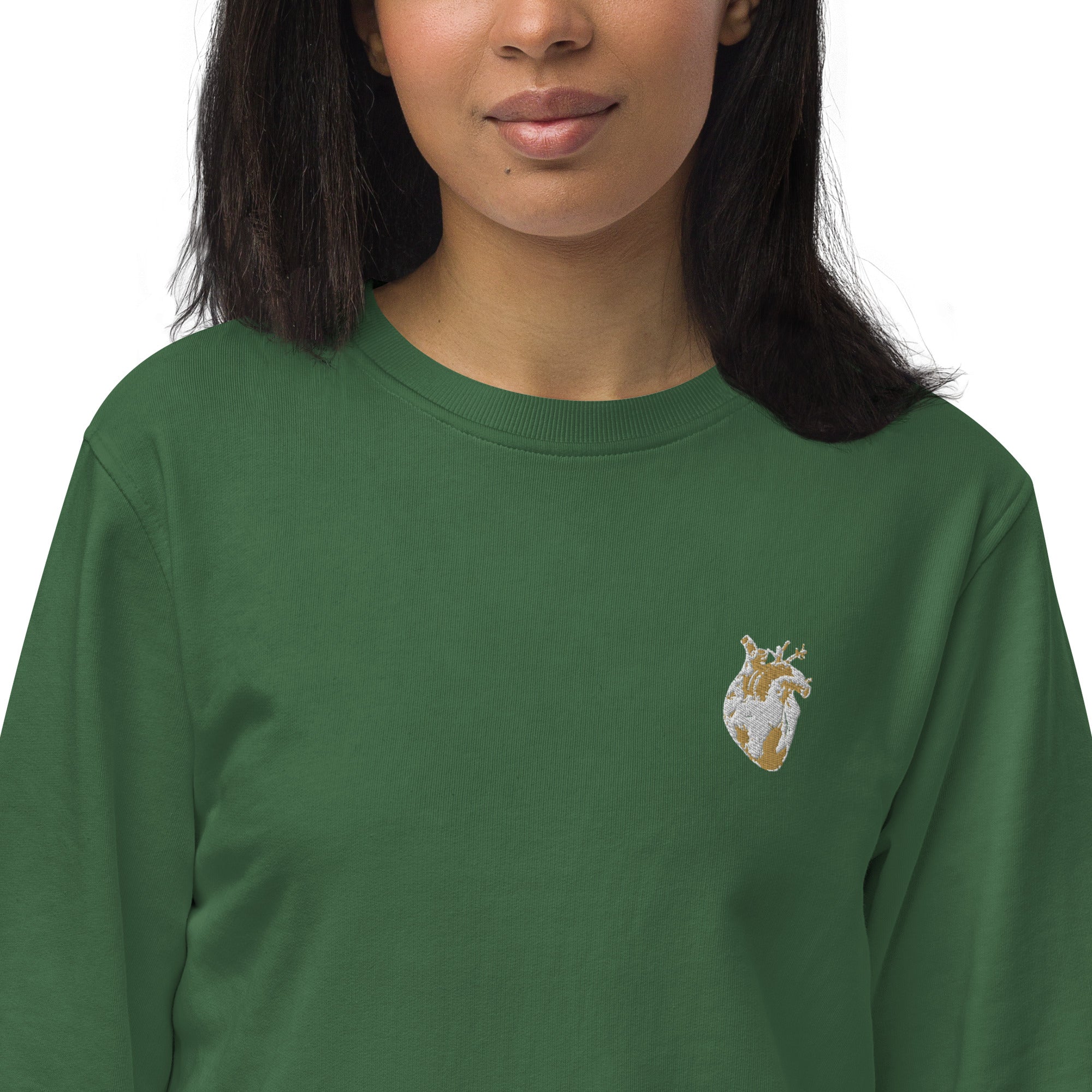 Atomic Heart Organic Sweatshirt - Brown & White Embroidery