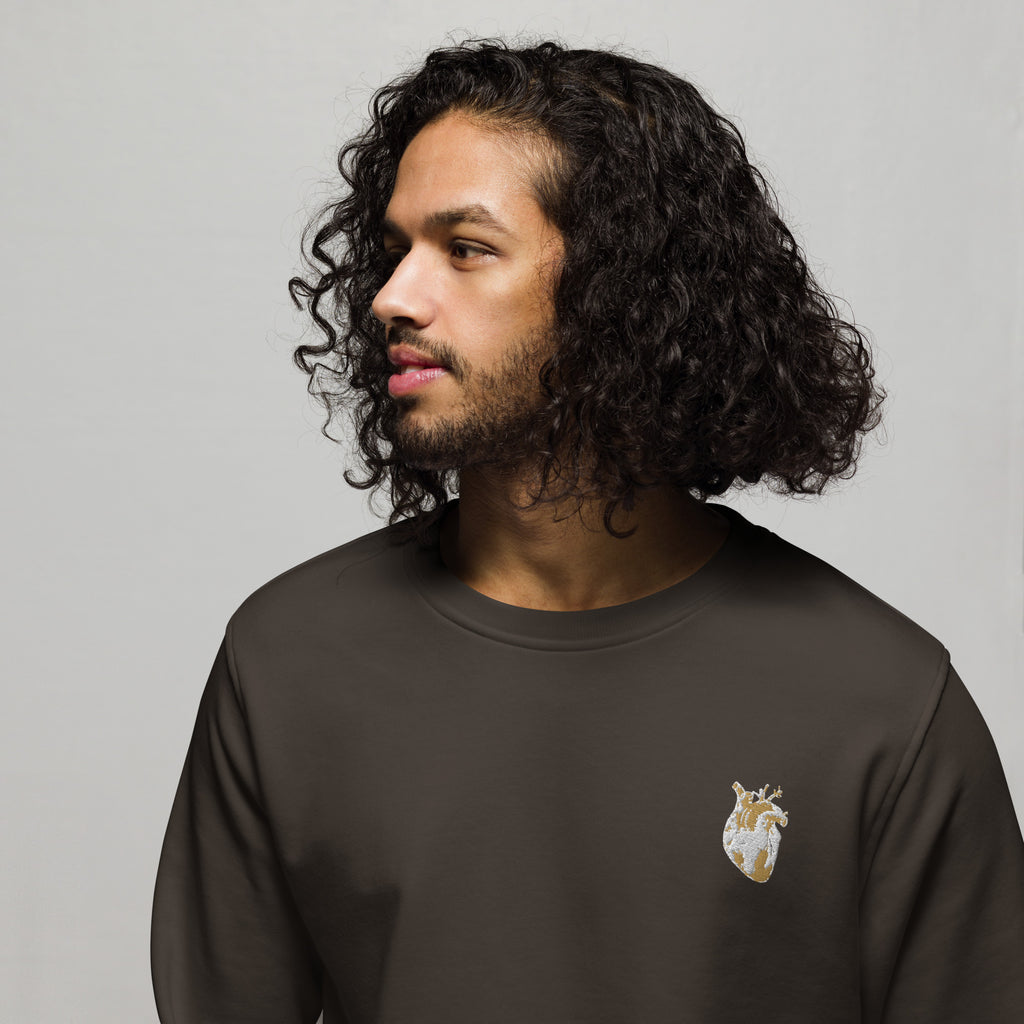 Atomic Heart Organic Sweatshirt - Brown & White Embroidery